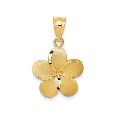 14k Gelbgold Plumeria Blume Anhänger Strukturblüte Tropisch Floral Schmuck