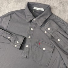 Criquet Polo Shirt Mens M Gray Pima Cotton Minimalist Prep Long Sleeve