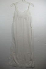 Vintage 60s Montgomery Ward Satin Full Dress Slip Size 36 White Nylon Slit Lace