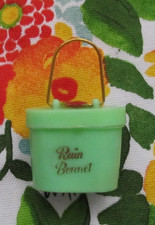 Vintage clear plastic with flowers rain bonnet/ hat in TINY purse carry case