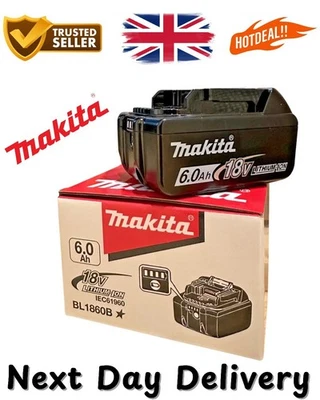Genuine Makita 6ah 18v Power Tool Battery BL1860BX2 18V Li-lon Battery - Black