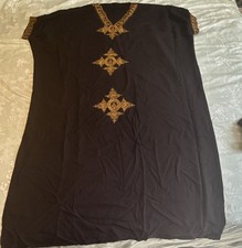 Black Gold Embroidered Kaftan Dress for Women, Size L, Middle Eastern Style