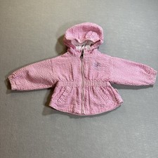 Vintage OshKosh Baby Girls Pink Check Butterfly Hooded Zip Jacket 3  6 Months
