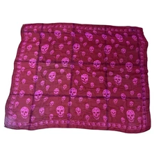 Large Burgundy/Pink Alexander McQueen Silk Chiffon Iconic Skull Scarf Women’s 