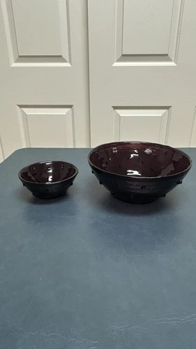 (2) Blenko ~ 6.5” & 10.5”Glass Studded Bowls ~ Amethyst Purple ~ Hand Crafted