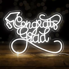 KatchOn, Congrats Grad 16X12 Inch Neon Sign | White Congrats Grad Light Up Si...