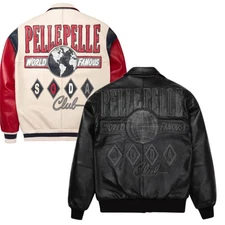 New Men's Classic Black & Red Soda Club Lamb Leather Fashion Bomber Biker Jacket