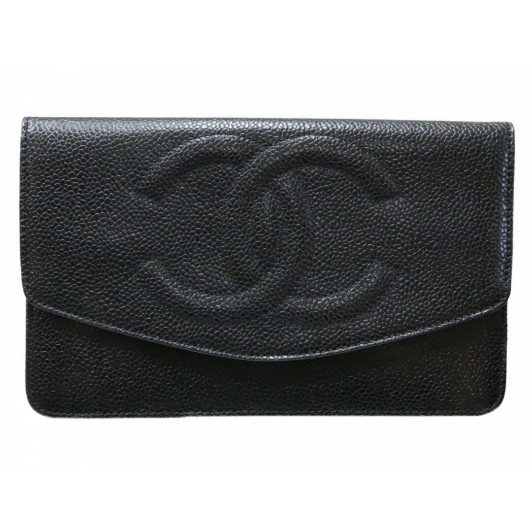 Chanel Caviar Bi-Fold Wallet Black Gold Hardware Box Payment Included A01434