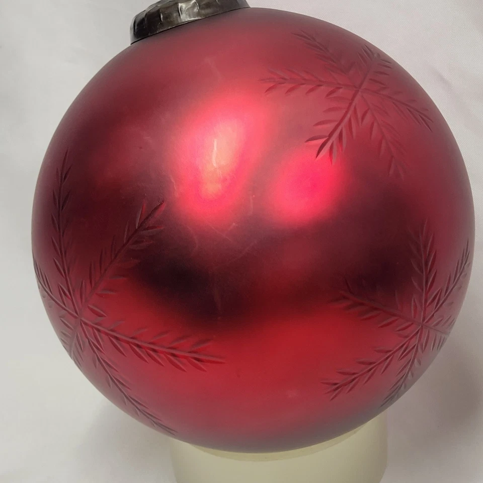 Bola de vidrio rojo intenso corte copo de nieve adorno de Navidad de colección antiguo alemán 1,6# Foto 4 de 4