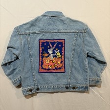 Vintage 90s Looney Tunes Youth Jean Jacket Size 6 Tweety Bugs Blue Denim