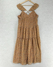 Madewell Dress Womens 14 Orange Floral Maxi Tiered Criss Cross Back Sleeveless