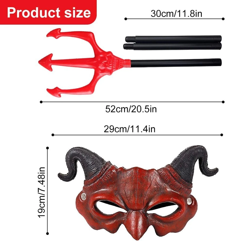 LUFEIS Devil Costume, Carnaval Demon Mask with 105cm Trident, Half...  - Image 2 of 4