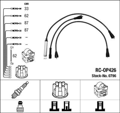 NGK Zündleitungssatz 0796 für OPEL VECTRA KADETT J82 CC J89 T85 ASCONA Caravan