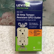 Leviton GFCI Receptacle Self Tamper Resistant Light Almond 20 Amp GFTR2-KT New