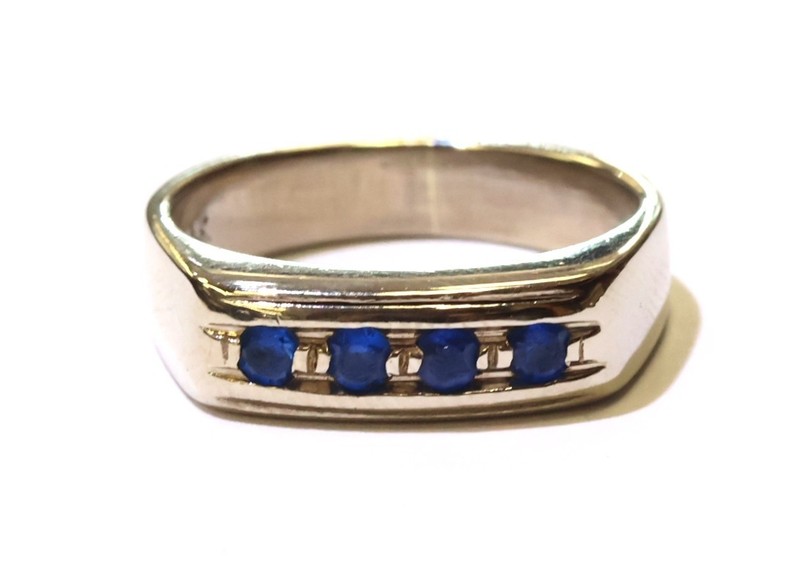 14k white gold Blue spinel 4 stone gemstone wedding band 6.3g estate vintage