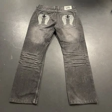 Vintage LOG Jeans Mens 36x30 Black Charcoal Loose Baggy Embroidered Y2K