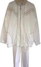 Vintage 2 Piece Gold  White Windbreaker L Suit 90's Track Suit Bonnie Blain