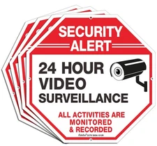 Video Surveillance Signs, Security Signs,Octagon 12 x12 Inches 40Mil Thick Al...