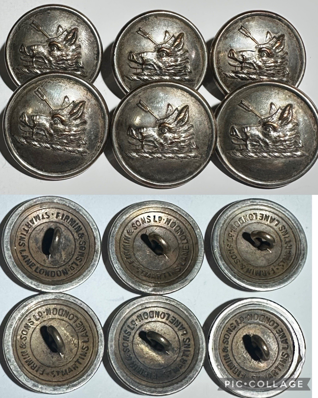 6 Buttons - Boar’s Head w/ Arrow & Rope Firmin & Sons St. Martins Lane London Ld