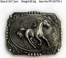 New Western Americana Horse galloping Motif Belt Buckle ornate Silver