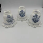 Set 3 Vintage Milk Glass light Shades Blue Floral Ruffle Bell  Grandma Chic A008