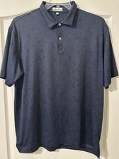  Peter Millar Performance Jersey Polo Mens Sz Large Navy Blue Skull Print Golf 