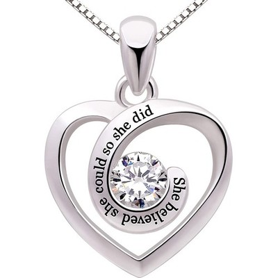 Jewelry Sterling Silver She believed she could so she did Love Heart Cubic Zi...