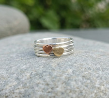 925 Sterling Silver Heart Ring, Spinner Ring, Handmade Silver Band Ring, Double