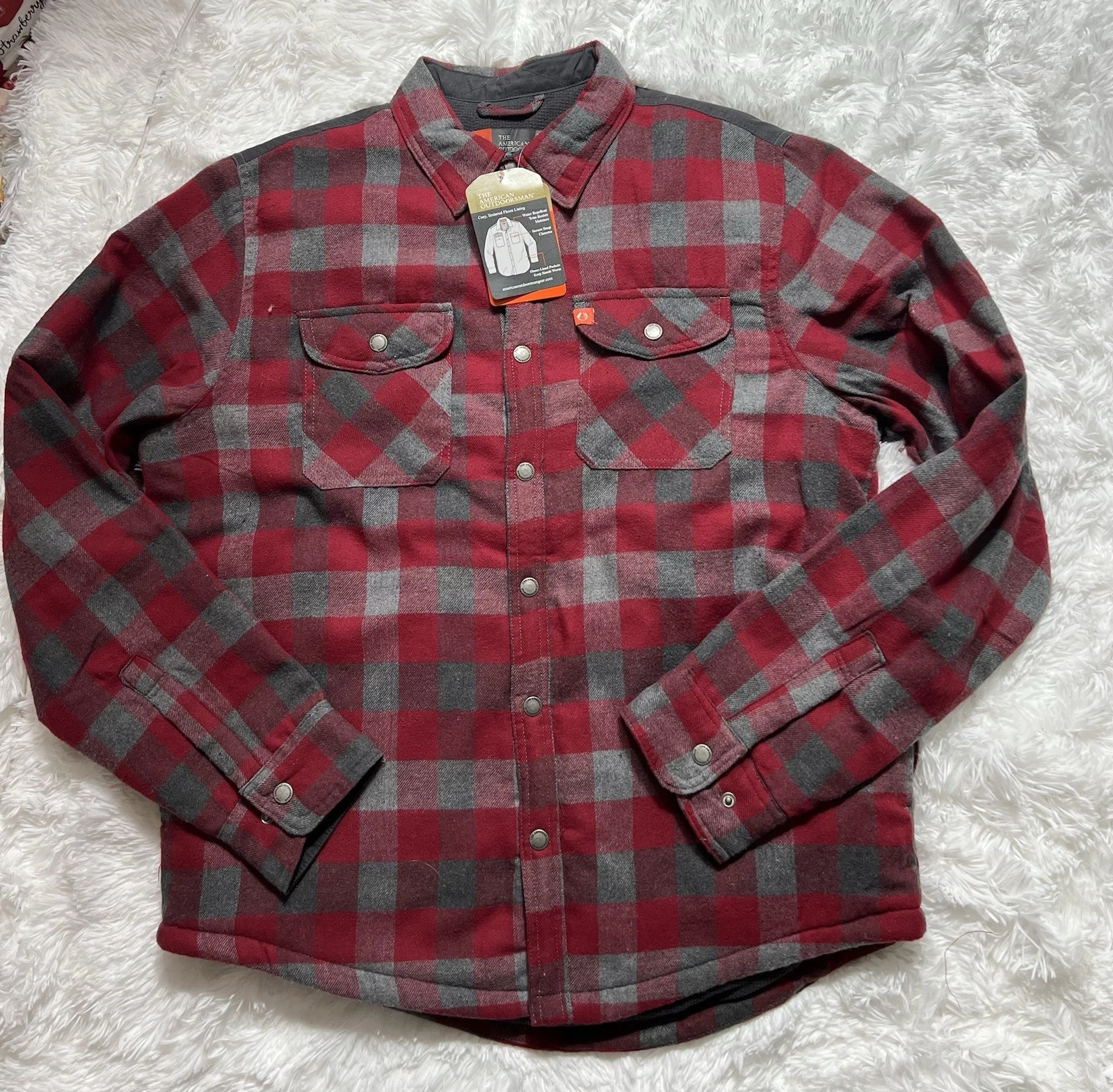 The American Outdoor Fannel Polo Jacket Cosy Texture Fleece Lining Large Men