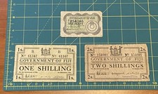 1942 FIJI 1 PENNY, 1 & 2 SHILLINGS BANKNOTES SET OF 3 NOTES WWII EMERGENCY KGVI