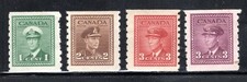 Canada Stamp Scott #263-266, King George, Perf 8 Coils, MNH, OG, SCV$14.50