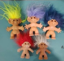 Vtg Thomas Dam Troll Dolls Red Gray Blue Purple Hair With Brown Eyes Lot Of 5