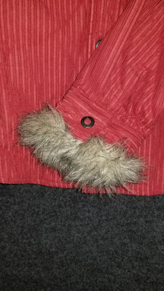 Jaqueta Ariat Feminina Pequena Veludo Vermelho Acabamento de Pele Sintética Acolchoada Forrada Jaqueta Ocidental - Imagem 4 de 4