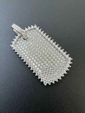 2Ct Lab Created Diamond Round Dog Tag Pendant Free Chain 14K White Gold Plated