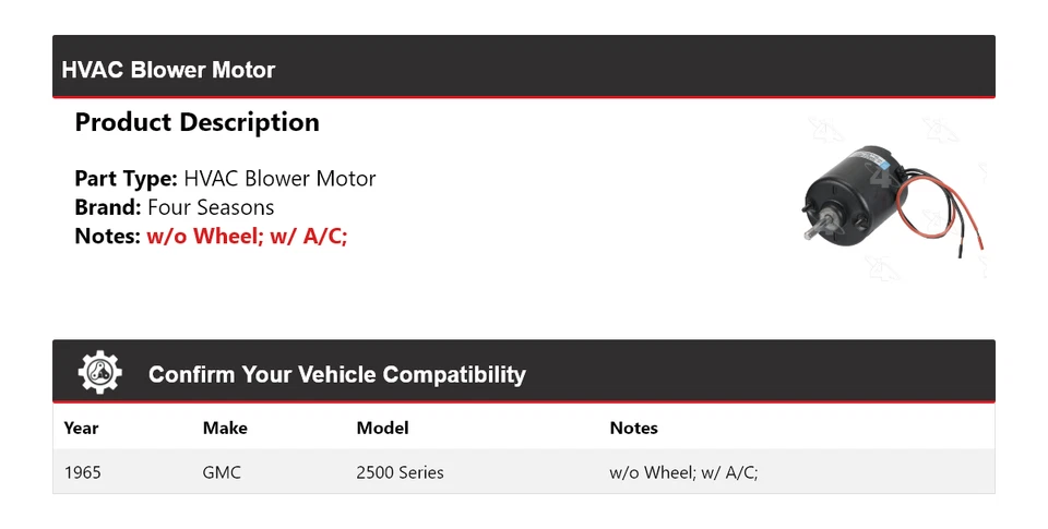 For 1965 GMC 2500 Series HVAC Blower Motor 4 Seasons - Image 2 of 4