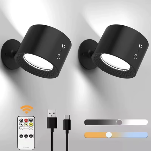 360° Rotatable LED Wall Lamp with Touch & Remote Control, USB Rechargeable - Picture 3 of 13