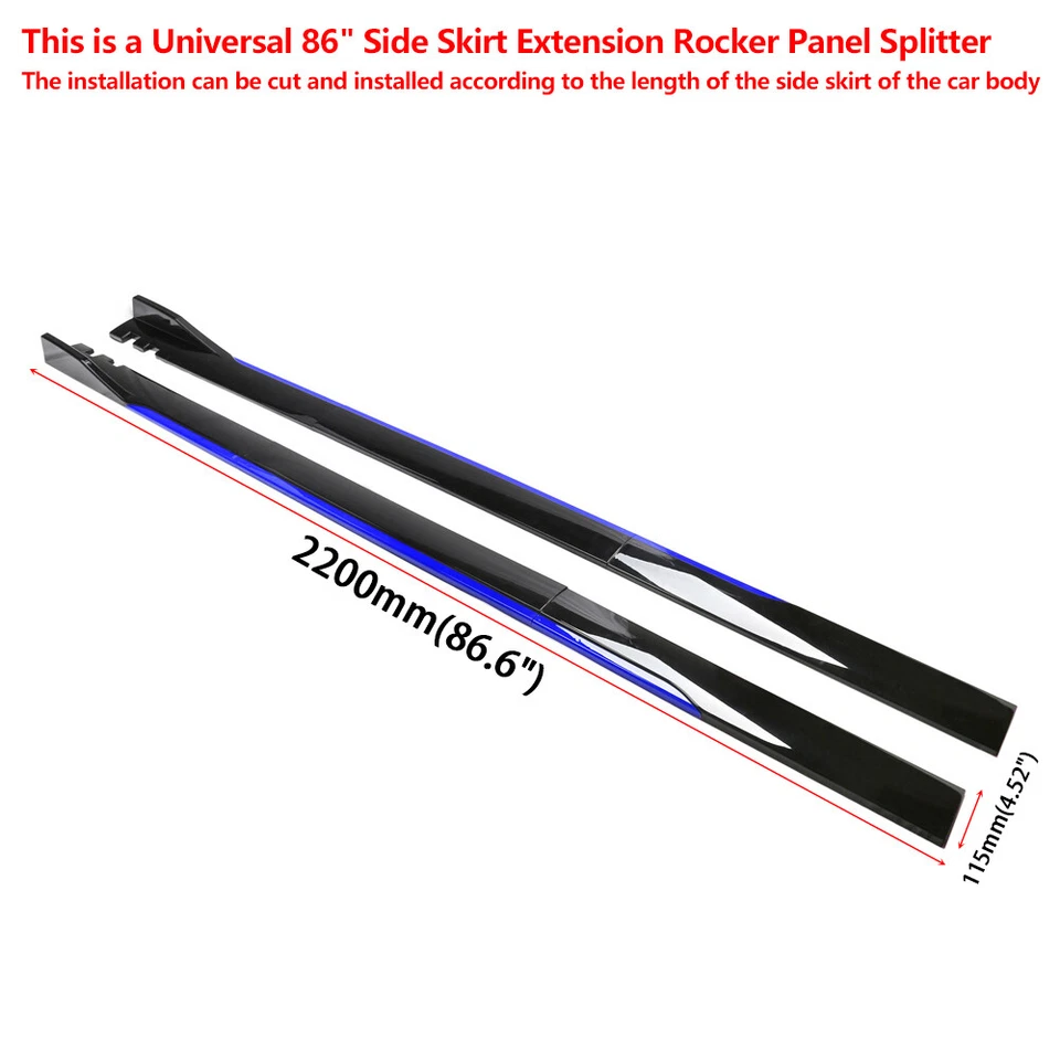For Mazda 2 3 6 86" Side Skirt Extension Rocker Panel Splitter Glossy Black Blue - Изображение 3 из 4
