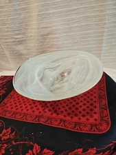 White Swirl Alabaster 9” Diameter Beautiful Glass Bowl Pier One