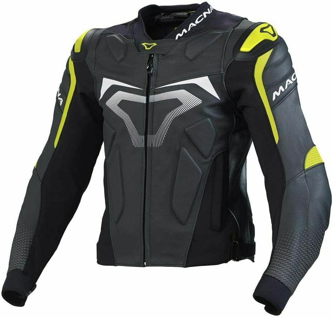 GIACCA MOTO PELLE MACNA VOLTAGE COLORE NERO - GIALLO TAGLIA 56