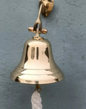 Solid Brass Ship Bell Nautical Hanging Door Bell With Wall Mount Bracket Bell