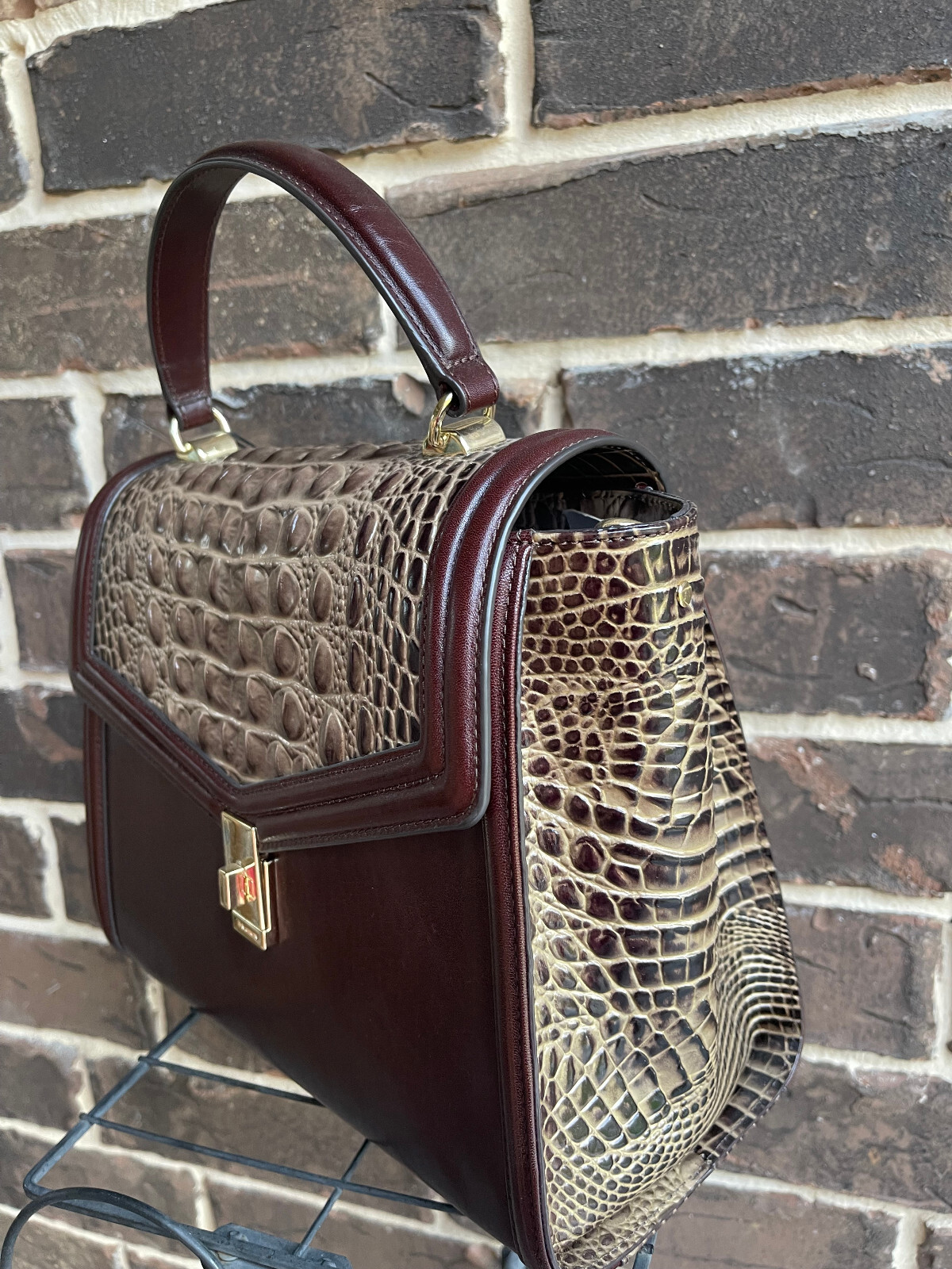 NWT 465 Brahmin Coffee Norland TriTextured Leather Ingrid Satchel