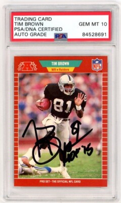 Tim Brown Signed 1989 Pro Set Rookie Card #183 w/ 