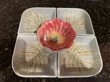 April Cornell Silverstein Green Leaf and floral Design chip and dip set