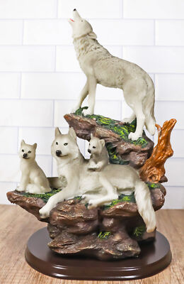 Ebros Gift Moon Howling Timberwolves Wolf Pack Family Decorative Figurine 8.5''H