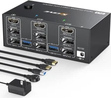 Triple Dp Kvm Switch Kvm203dh – 3 Displayport, Usb 3.0, Hd, Kceve, 2-Pc Control