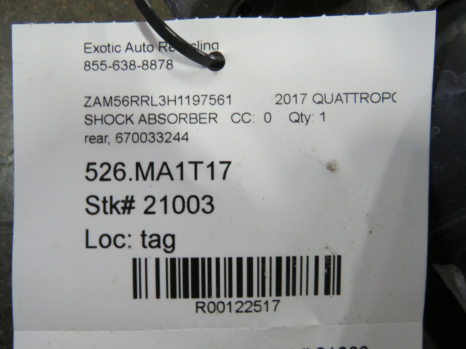 Maserati Quattroporte, Rear Shock Absorber, Used, P/N 670033244