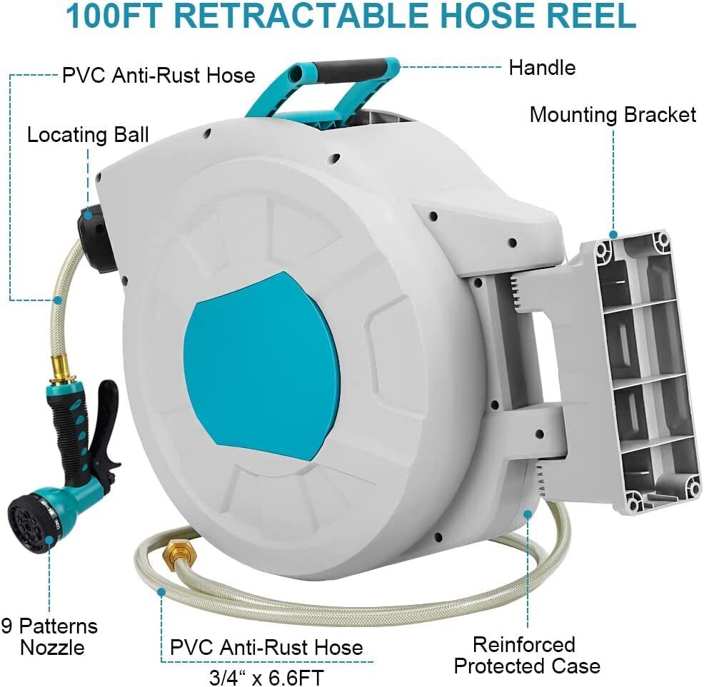 Wall Mounted Retractable Garden Hose Reel with Wall Mount 1/2