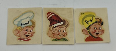 Set of 3 Kelloggs PEP Snap Crackle Pop Rice Krispies Elf Decal Cereal Vintage