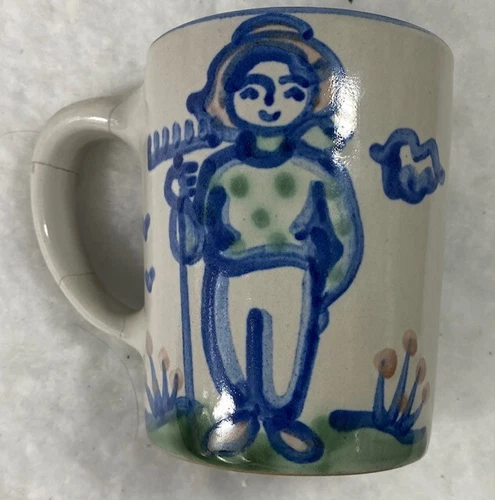 Vintage MA Hadley Pottery Farmer Mug – 4” Tall – George on Side, LUB on Bottom