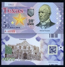 USA States, Texas 50 State $, Sam Houston - The Alamo - Polymer, ND - UNCIRC